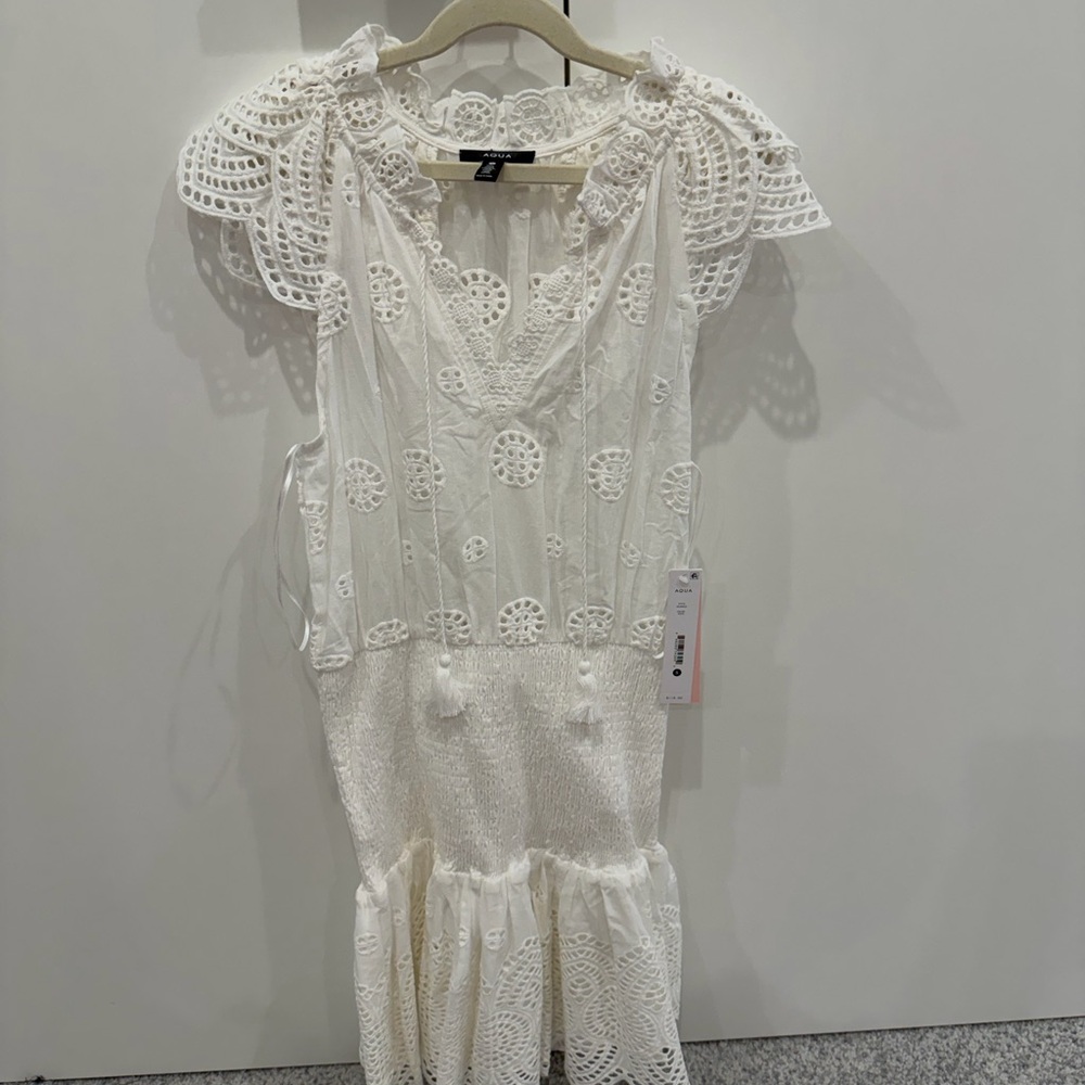 Aqua White Lace Mini Dress